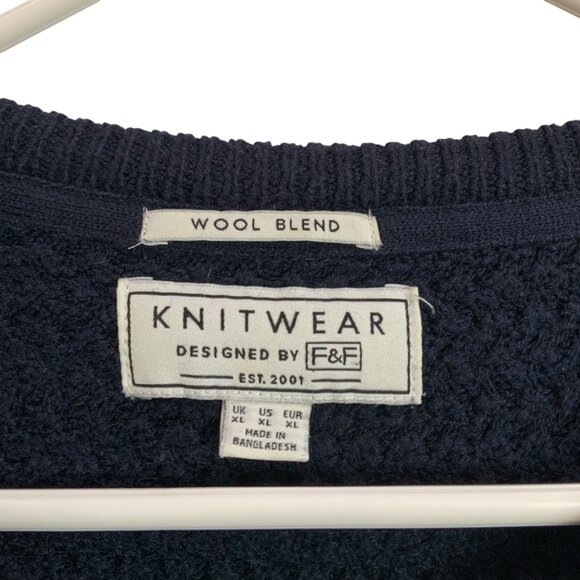 Knitwear by F&F Blue Textured Sweater Size XL Long Sleeve Crewneck Pullover - Picture 3 of 4